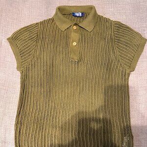 Olive green knit polo shirt